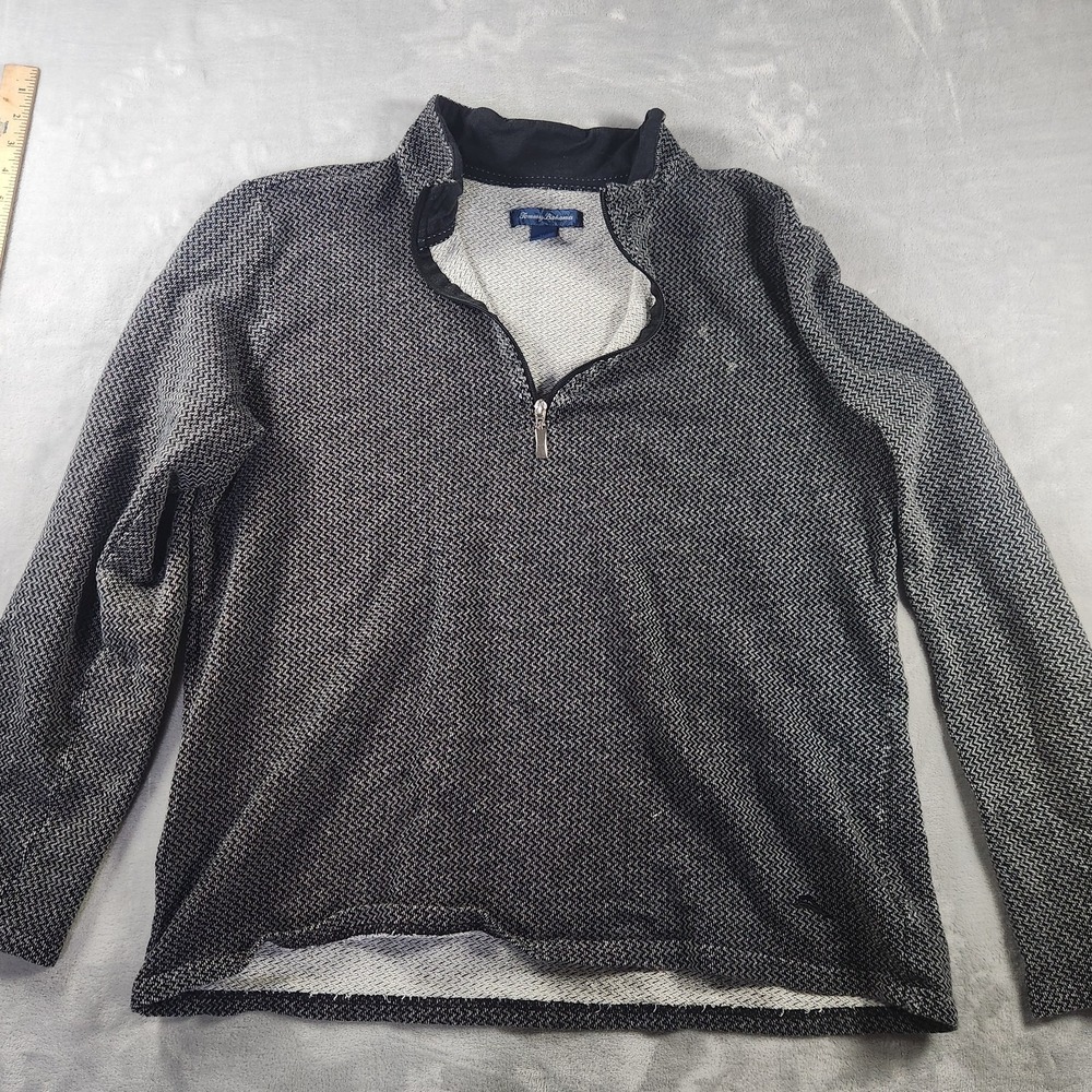 Tommy Bahama 1/4 Zip Pullover Men's XL Blue Herringbone Preppy Golf Stretch